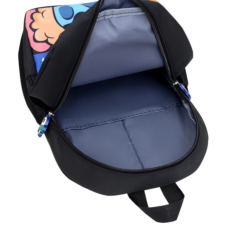 Mochila infantil de desenhos animados em nylon leve, com alças ajustáveis e fechamento em zíper, perfeita para crianças de 3-6 anos usarem na escola ou viagens.