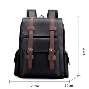 Mochila masculina de couro PU com compartimento para laptop, design funcional e elegante, resistente à água, ideal para trabalho e estudos.