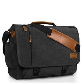 Bolsa masculina de lona vintage à prova d'água, com alça ajustável e grande capacidade para laptop.