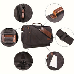 Bolsa masculina de lona vintage à prova d'água, com alça ajustável e grande capacidade para laptop.