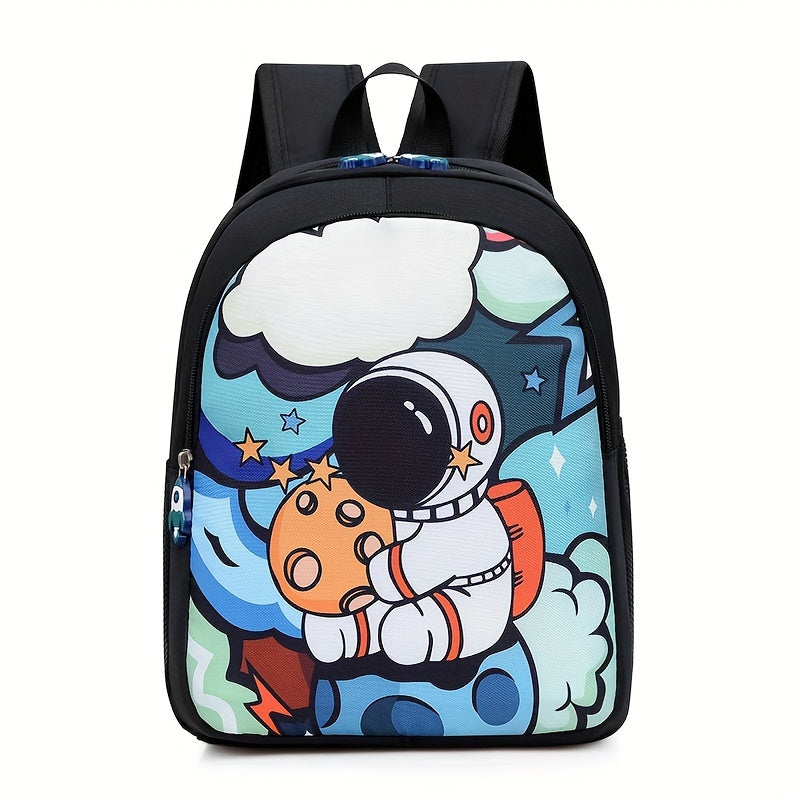 Mochila infantil de desenhos animados em nylon leve, com alças ajustáveis e fechamento em zíper, perfeita para crianças de 3-6 anos usarem na escola ou viagens.