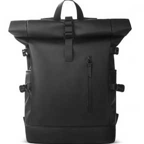 Mochila de viagem masculina expansível, preta, material Oxford, grande capacidade (20-35L), com compartimento para laptop e porta USB integrada.

