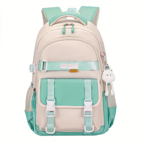 Mochila casual moderna com estampa colorida, grande capacidade, alça ajustável, resistente à água, ideal para viagens, escola e uso diário.

