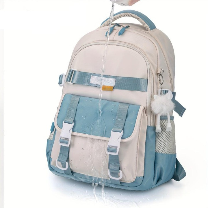 Mochila casual moderna com estampa colorida, grande capacidade, alça ajustável, resistente à água, ideal para viagens, escola e uso diário.

