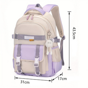 Mochila casual moderna com estampa colorida, grande capacidade, alça ajustável, resistente à água, ideal para viagens, escola e uso diário.

