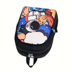 Mochila infantil de desenhos animados em nylon leve, com alças ajustáveis e fechamento em zíper, perfeita para crianças de 3-6 anos usarem na escola ou viagens.