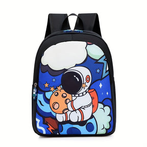 Mochila infantil de desenhos animados em nylon leve, com alças ajustáveis e fechamento em zíper, perfeita para crianças de 3-6 anos usarem na escola ou viagens.