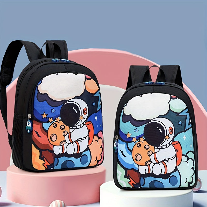 Mochila infantil de desenhos animados em nylon leve, com alças ajustáveis e fechamento em zíper, perfeita para crianças de 3-6 anos usarem na escola ou viagens.