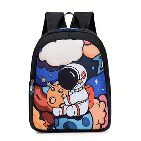 Mochila infantil de desenhos animados em nylon leve, com alças ajustáveis e fechamento em zíper, perfeita para crianças de 3-6 anos usarem na escola ou viagens.