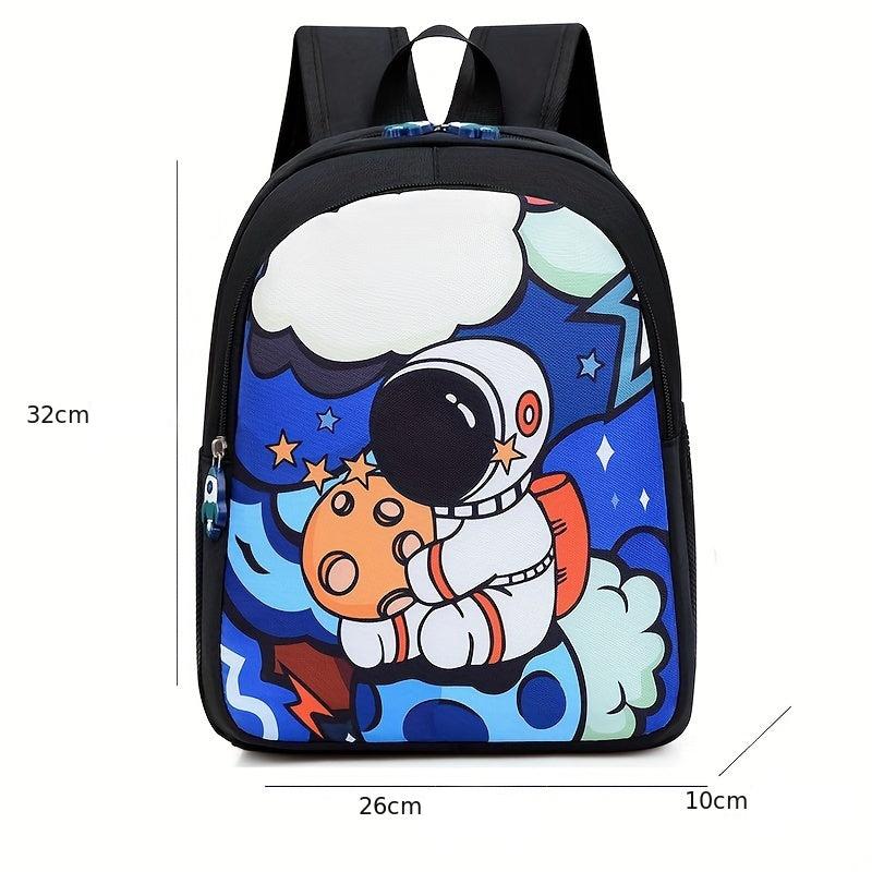 Mochila infantil de desenhos animados em nylon leve, com alças ajustáveis e fechamento em zíper, perfeita para crianças de 3-6 anos usarem na escola ou viagens.