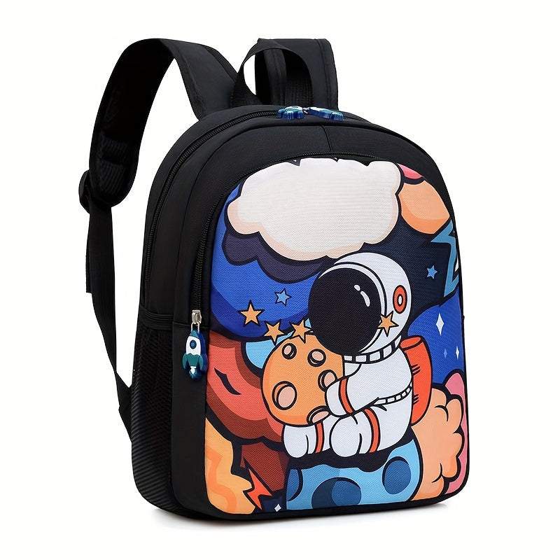 Mochila infantil de desenhos animados em nylon leve, com alças ajustáveis e fechamento em zíper, perfeita para crianças de 3-6 anos usarem na escola ou viagens.d