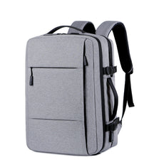 Mochila de viagem expansível masculina, feita em oxford à prova d'água, com compartimento para laptop e design elegante e funcional.