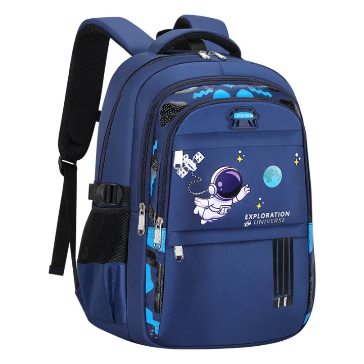 Mochila escolar infantil com tema de astronauta, feita em nylon impermeável, leve, ideal para meninos do ensino primário.